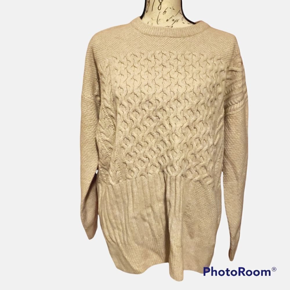Madewell Ladies Size Medium Almond Patchwork Cable Knit Sweater